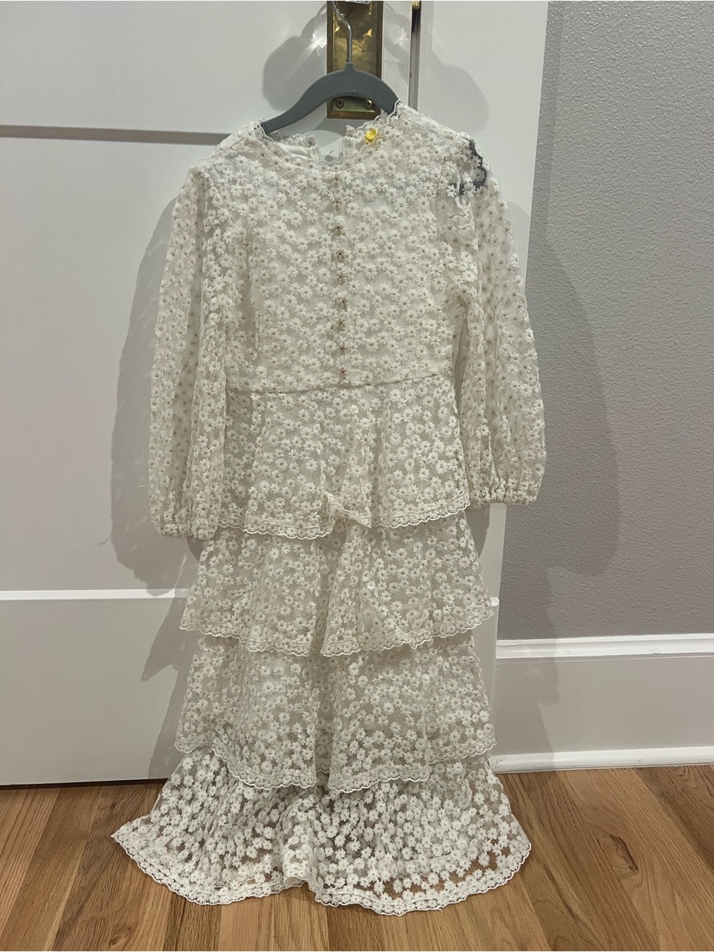 Ivory Floral Lace Tiered Girls' Formal Dress